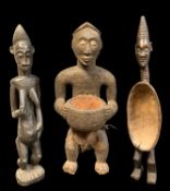THREE AFRICAN STANDING FIGURES, including Cameroon bowl bearer and 2 anotherS, tallest 64cm (3)