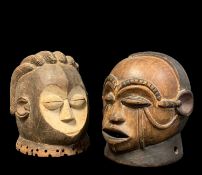 TWO HELMET MASKS, inluding Tsogo white faced mask and Tabwa mask, 24cm h (2)