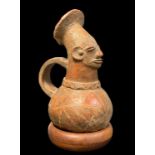 MANGBETU TERRACOTTA FIGURAL FLASK, 27cm h