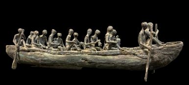 BOUKARE 'YAMBOU' BONKOUNGOU (Burkina Faso, b.1978), bronze and wood - Figures in a Dug-out Canoe,