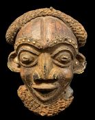 BAMILEKE MASK, with woven fibre beard and coiffure, 37cm high