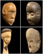 FOUR AFRICAN MASKS, including Bulu monkey mask, Pende mask, and two others, largest 36cm H (4)