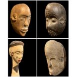 FOUR AFRICAN MASKS, including Bulu monkey mask, Pende mask, and two others, largest 36cm H (4)