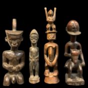 FOUR AFRICAN FIGURES, including Baule male, Dogon horseman, Ngendese figure and another (4)
