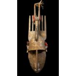 BAMANA NTOMO MASK, covered with brass sheeting, antelope forehead crest, 77cm h