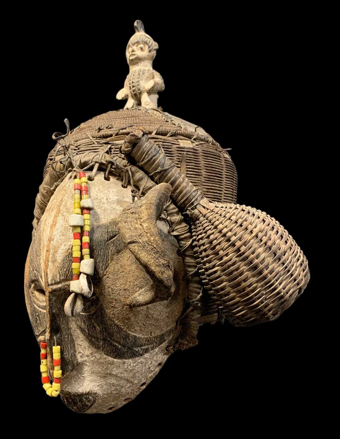 IGBO MASK, with basketry headpiece. 40cm h - Image 2 of 2