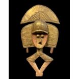 KOTA RELIQUARY GUARDIAN FIGURE. overlaid with copper and brass sheet, 58cm h