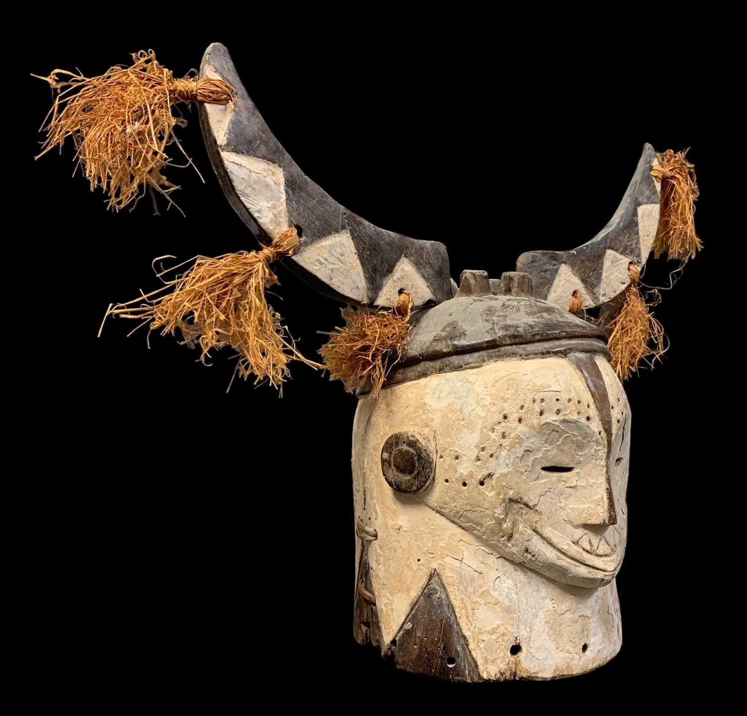 FANG NGONTANG HELMET MASK, with detachable crescent horns, 50w x 49h - Image 2 of 3