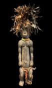 FANG MALE RELIQUARY GUARDIAN FIGURE, with feather topknot, 68cm h