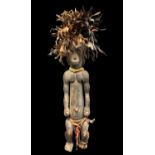 FANG MALE RELIQUARY GUARDIAN FIGURE, with feather topknot, 68cm h