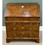 GEORGE III CROSSBANDED WALNUT BUREAU - the fall front having an interior fitted arrangement of
