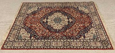 DEBENHAMS SOLOMON KERMAN DESIGN PERSIAN STYLE RUG - blue and red ground with central medallion and