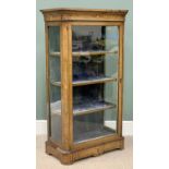 WITHDRAWN - VICTORIAN INLAID BURR WALNUT SIDE CABINET - having a single glazed door, blue fabric