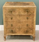 EARLY 20th CENTURY FIGURED WALNUT CHEST - having four drawers, crossbanded to the edges, the