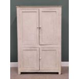 PAINTED PINE FARMHOUSE/ HOUSEKEEPER'S CUPBOARD - with four doors and inner shelves, 201cms H, 129cms