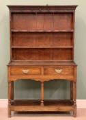 19th CENTURY OAK POTBOARD DRESSER - neatly proportioned having a wide boarded back, two shelf rack