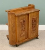 EASTERN HARDWOOD CARVED BOOKCASE CUPBOARD - with sliding doors, shelved interior and rear open