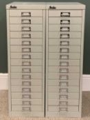 METAL FILING DRAWERS - Silverline, a near pair having fifteen drawers in each, 87cms H, 28cms W,