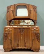 CONTINENTAL OAK ART DECO SIDEBOARD - the upper section with arched top centre glazed single door