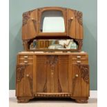 CONTINENTAL OAK ART DECO SIDEBOARD - the upper section with arched top centre glazed single door