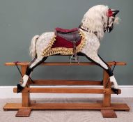 ANTIQUE STYLE ROCKING HORSE - trestle base, a fine example, painted dapple grey with upholstered
