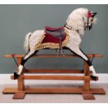 ANTIQUE STYLE ROCKING HORSE - trestle base, a fine example, painted dapple grey with upholstered