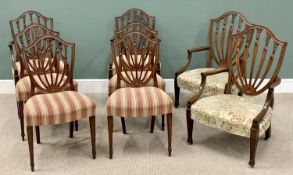 MATCHED SET OF EIGHT CHAIRS - similarly shaped shield backs on tapered supports with upholstered