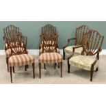 MATCHED SET OF EIGHT CHAIRS - similarly shaped shield backs on tapered supports with upholstered