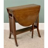 EDWARDIAN CROSSBANDED MAHOGANY SUTHERLAND TABLE - twin flap with tapering supports on brown pot