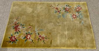 CHINESE WASHED WOOLLEN RUG - mustard ground with classical floral detail, 153 x 96cms