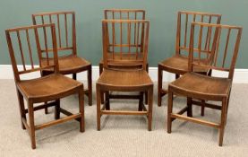 SET OF SIX OAK FARMHOUSE TYPE CHAIRS - minimalistic in appearance, possibly Scottish with upright