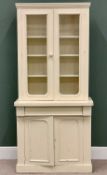VICTORIAN PAINTED BOOKCASE CUPBOARD - having twin upper glazed doors, with interior shelving, shaped