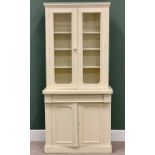 VICTORIAN PAINTED BOOKCASE CUPBOARD - having twin upper glazed doors, with interior shelving, shaped