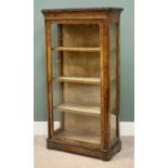 VICTORIAN FIGURED WALNUT & EBONIZED DISPLAY SIDE CABINET - having a single door, three interior