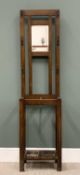 VINTAGE OAK NEATLY PROPORTIONED MIRRORED HALLSTAND - with hat and coat hooks and twin drip trays