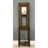 VINTAGE OAK NEATLY PROPORTIONED MIRRORED HALLSTAND - with hat and coat hooks and twin drip trays