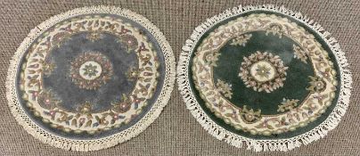 CHINESE CIRCULAR WASHED WOOLLEN RUGS (2) - bearing G H Frith labels, one green, one blue, both