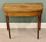 CIRCA 1850 MAHOGANY & BOXWOOD STRING INLAID FOLDOVER CARD TABLE - on turned and tapering supports