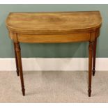 CIRCA 1850 MAHOGANY & BOXWOOD STRING INLAID FOLDOVER CARD TABLE - on turned and tapering supports