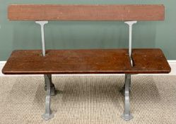 VINTAGE RAILWAY/TRAM PLATFORM BENCH - with cast iron supports, 79cms H, 122cms W, 33cms D