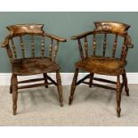 SMOKER'S BOW ARM CHAIRS - a near pair, 85cms H, 66cms W, 55cms D