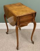 VICTORIAN WALNUT TWIN FLAP WORK TABLE - having two drawers and under tier storage box with twin flap