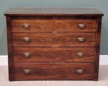 ANTIQUE MAHOGANY CHEST - having four long drawers with oval backplates and swing handles, 95cms H,
