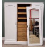 CIRCA 1890 OAK & PINE TRIPLE WARDROBE - painted white with interior central drawer and slider