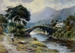 WARREN WILLIAMS (92/500) limited edition colour print - bridge over river with figure to side,