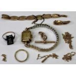 HELVETIA 9CT GOLD CASED LADY'S WRISTWATCH with a mixed quantity of damaged 9ct and other believed