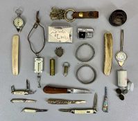 GENTLEMAN'S COLLECTABLES GROUP - to include seven various pocket knives, two map gauges, Salter