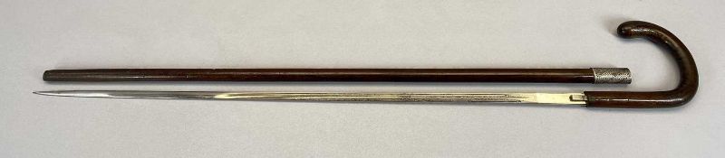 LATE 19TH CENTURY SWORD STICK - 69.5cms slender diamond section fullered laid, etched with foliate