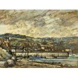 DORIS E CRICHTON (British 20th century) mixed media - harbour with boats, signed lower left, 36 x