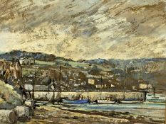 DORIS E CRICHTON (British 20th century) mixed media - harbour with boats, signed lower left, 36 x